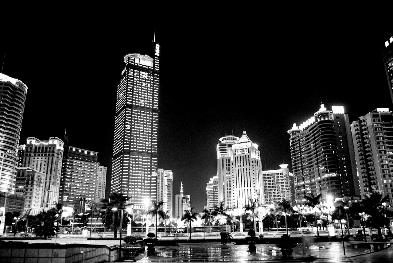 Downtown vista at night, Nanning, China.